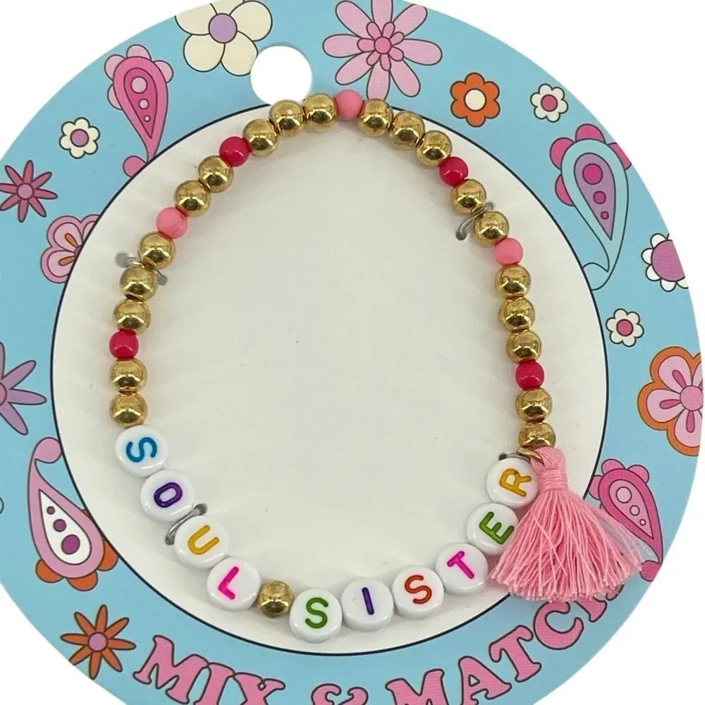 Soul Sister Beaded Friendship Bracelet Gold Tone Tassel Women Girls Gift New